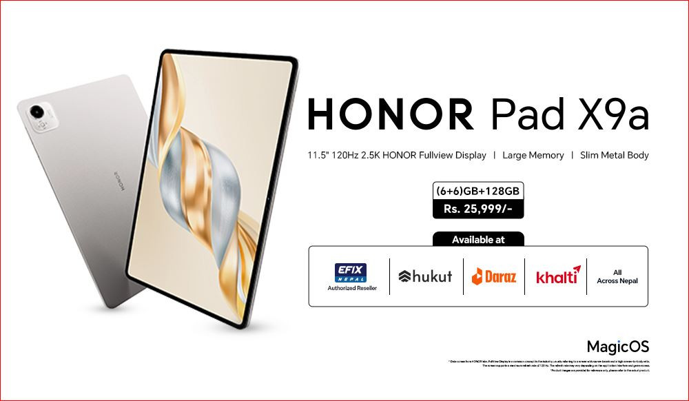 HONOR Pad X9a अब नेपाली बजारमा, स्टाइलिश डिजाइन र शक्तिशाली फिचरसहितको विशेषता