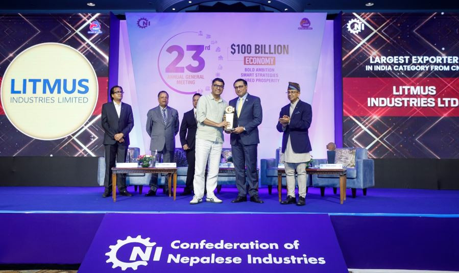 लिटमस इन्डस्ट्रिजलाई सिएनआईद्वारा 'भारततर्फ सर्वाधिक निकासी गर्ने उद्योग' सम्मान