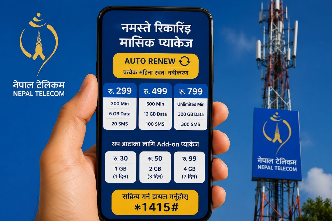 नेपाल टेलिकमले ल्यायो अटो–रिन्यु हुने मासिक प्याकेज, एकपटक सक्रिय गरेपछि हरेक महिना स्वतः नवीकरण