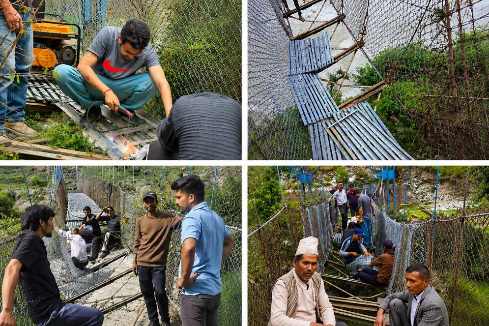 सरकारी बेवास्तापछि स्थानीय आफैं जुटे, श्रमदानबाट मर्मत गरियो ३९ वर्ष पुरानो झोलुङ्गे पुल