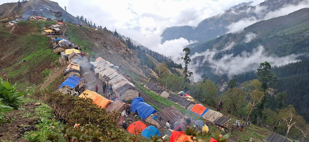 यार्सागुम्बा संकलनको क्रममा बस्न निर्माण गरिएका अस्थायी आवास