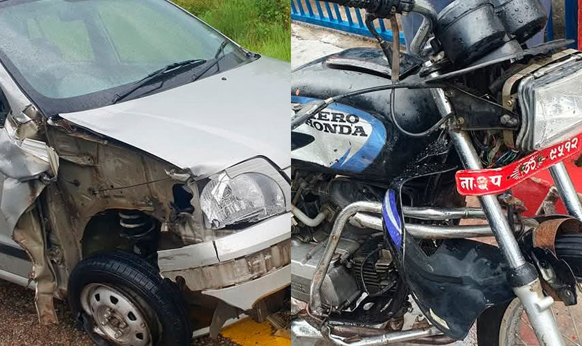 कारले मोटरसाइकललाई ठक्कर  दिँदा  बाबु छोरीको मृत्यु