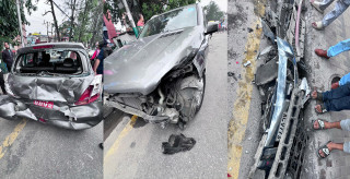 काठमाडौं गौशालामा बस अनियन्त्रित हुँदा ८ वटा सवारी साधन एक आपसमा ठोक्किए