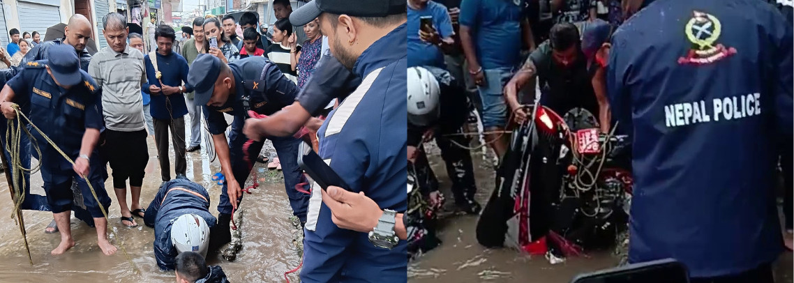 बनस्थलीको ढ्वाङ खोलामा खसेको स्कुटर सुरक्षाकर्मीले निकाले