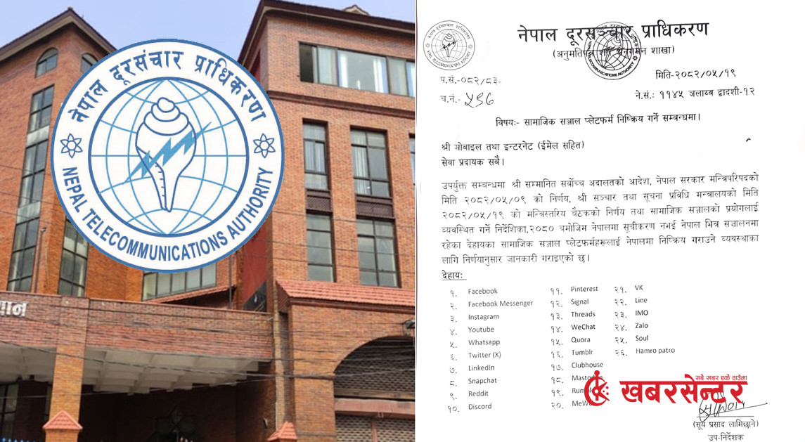 २६ वटा सामाजिक सञ्जाल बन्द गर्न आइएसपीलाई दूरसञ्चार प्राधिकरणको पत्र