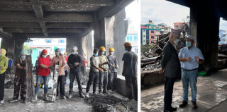 आगजनीले ध्वस्त भाटभटेनी निरीक्षणमा नवनियुक्त अर्थमन्त्री, मीनबहादुरलाई सान्त्वना दिए