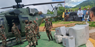 कोशी प्रदेश सरकारले हेलिकप्टरमार्फत इलामका विभिन्न ठाउँमा राहत पुर्‍याउँदै
