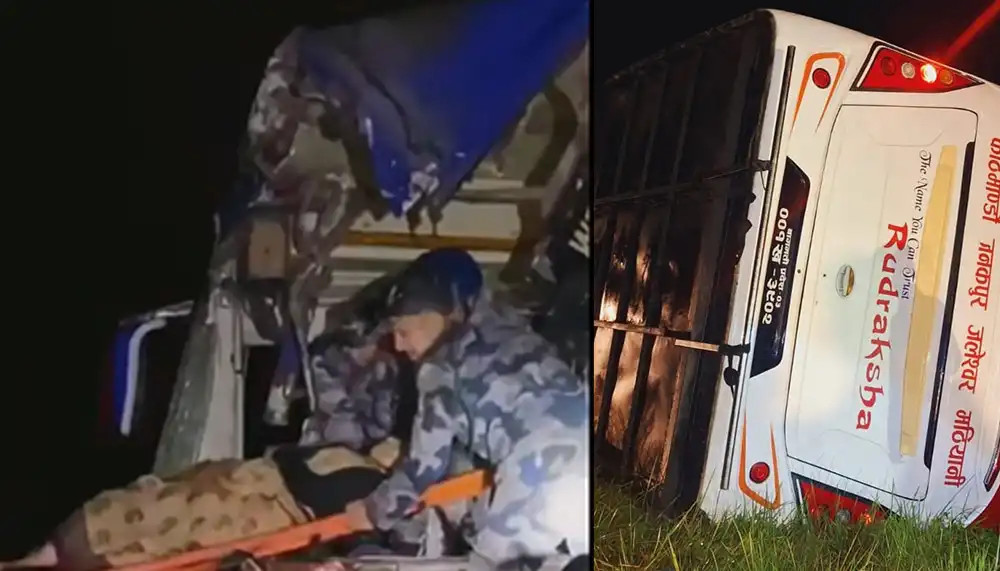 चितवनमा दुई बस र ट्रक आपसमा ठोक्किँदा ३३ यात्रु घाइते