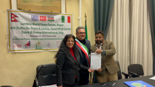 लुम्बिनी वर्ल्ड पिस फोरमका संस्थापक  बासु गौतम इटालीमा सम्मानित