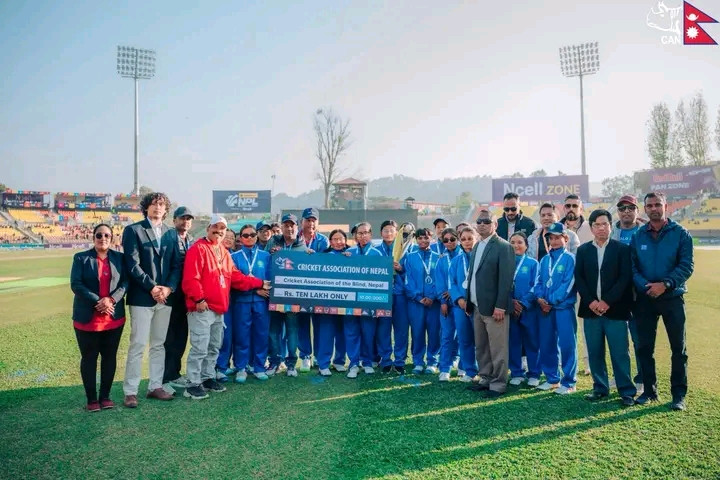 दृष्टिविहीन महिला टी–२० विश्वकपमा उपविजेता टोलीलाई क्यानको १० लाखसहित सम्मान